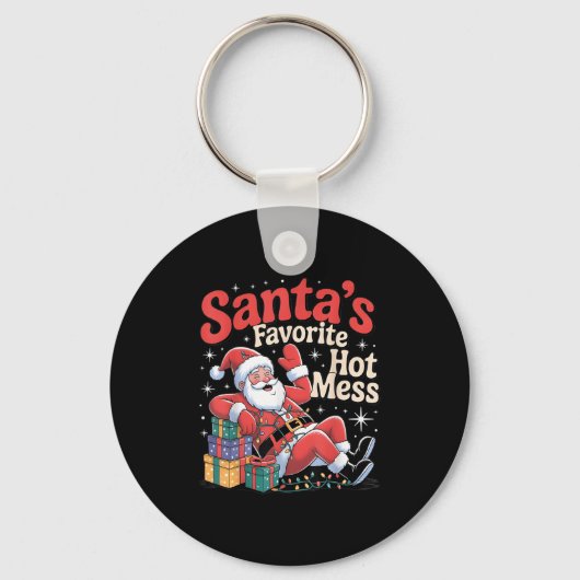 Santa's Favorite Hot Mess Christmas Funny Margarit Schlüsselanhänger (Vorderseite)