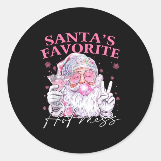 Santa's Favorite Hot Mess Funny Christmas Runder Aufkleber (Vorderseite)