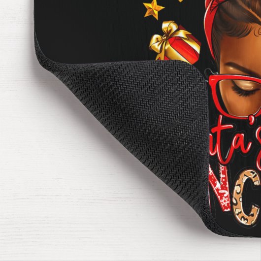 Santa's Favorite Lunch Lady Afro Messy Bun Woman C Mousepad (Ecke)