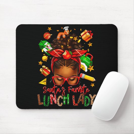 Santa's Favorite Lunch Lady Afro Messy Bun Woman C Mousepad (Mit Mouse)
