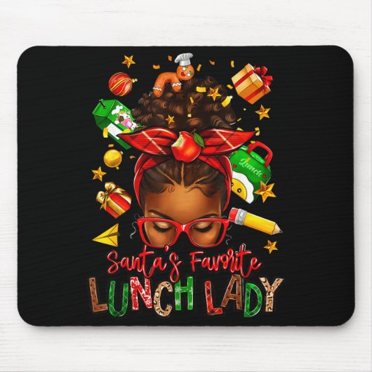 Santa's Favorite Lunch Lady Afro Messy Bun Woman C Mousepad (Vorne)