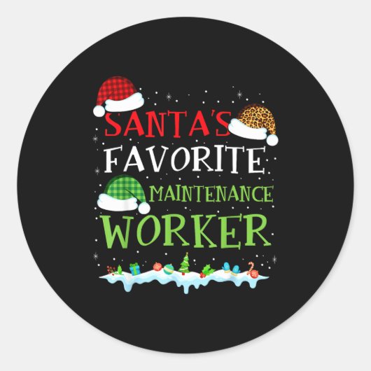 Santa's Favorite Maintenance Worker Fun Christmas Runder Aufkleber (Vorderseite)