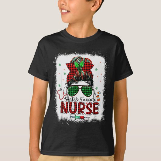 Santas Favorite Nurse Christmas Santa Hat Light Me T-Shirt (Vorderseite)