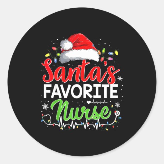Santa's Favorite Nurse Funny Christmas Nurse Xmas Runder Aufkleber (Vorderseite)