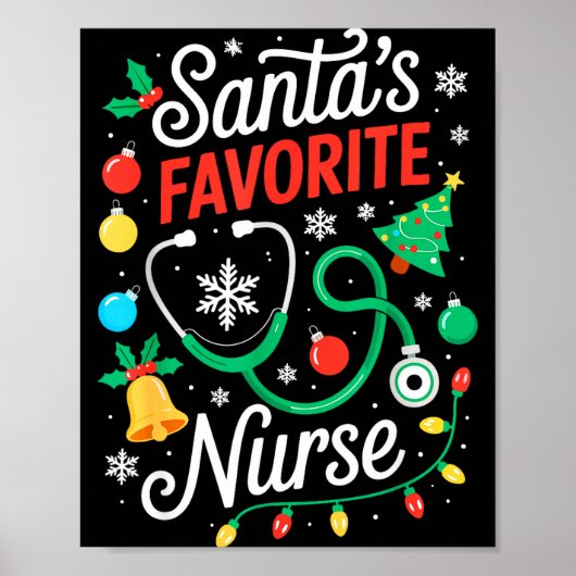 Santa's Favorite Nurse Shirt Men Women Funny Chris Poster (Vorne)