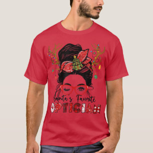 Santas Favorite Optician Christmas Messy Bun Optom T-Shirt