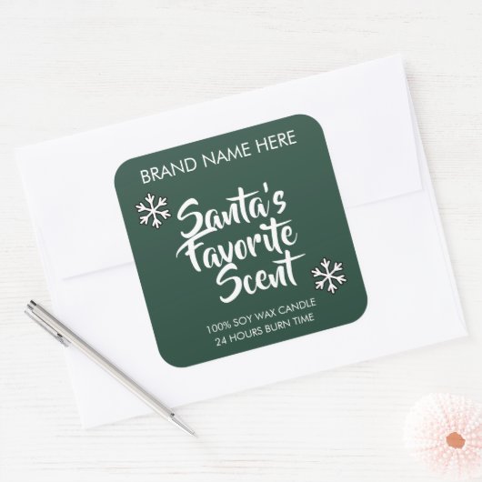 Santa's Favorite Scent | Modern Candle Labels Quadratischer Aufkleber (Umschlag)