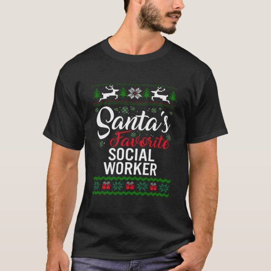 Santas Favorite Social Worker Christmas Ugly Famil T-Shirt (Vorderseite)