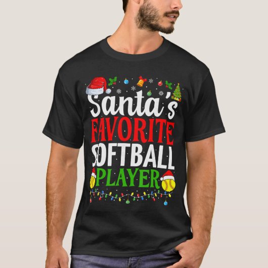Santas Favorite Softball Player Funny Christmas So T-Shirt (Vorderseite)