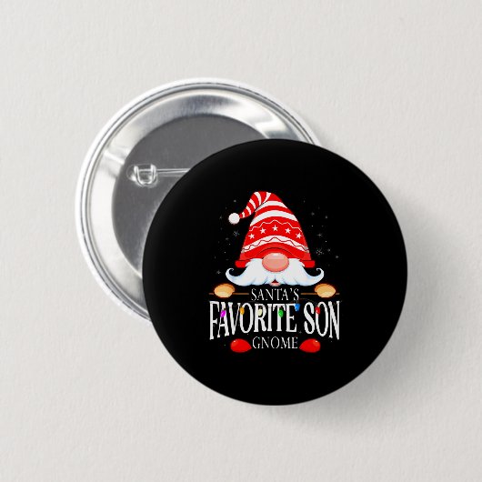 Santas Favorite Son Gnome Matching Christmas Paja Button (Vorne & Hinten)