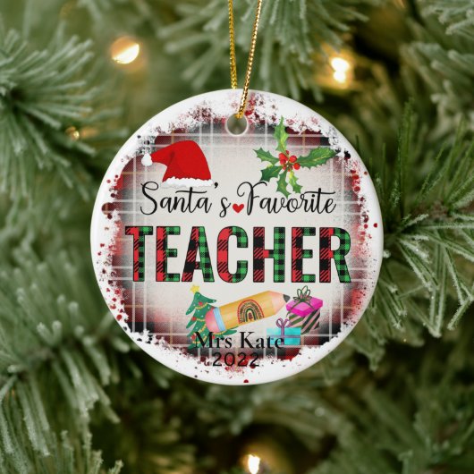 Santa's Favorite Teacher Ceramic Ornament (Baum)