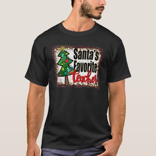 Santas Favorite Teacher Tree Leopard Print T-Shirt (Vorderseite)