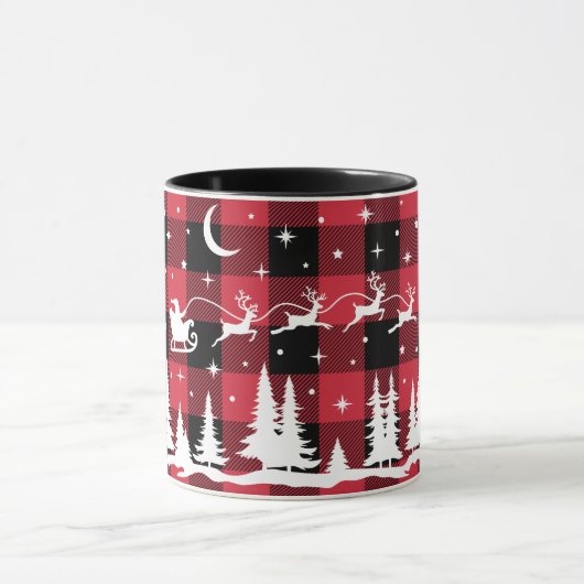 Santa's Flying Rentier Red Buffalo Karo Tasse (Zentrum)
