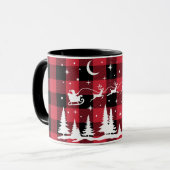 Santa's Flying Rentier Red Buffalo Karo Tasse (Vorderseite Links)