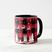 Santa's Flying Rentier Red Buffalo Karo Tasse (VorderseiteRechts)