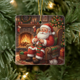 "Santas gemütliche Strickecke" Personalisiert Keramikornament