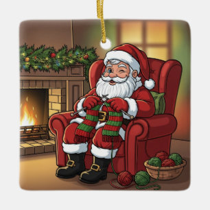 "Santas gemütliche Strickecke" Personalisiert Keramikornament