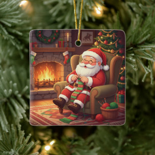 "Santas gemütliche Strickecke" Personalisiert Keramikornament