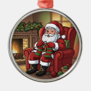 "Santas gemütliche Strickecke" Personalisiert Ornament Aus Metall