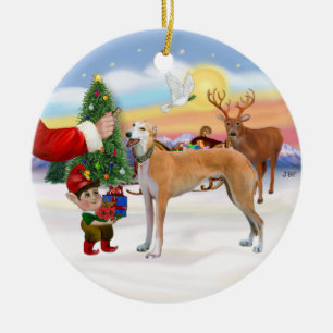 Santas Geschenk - Hellroter Windhund Keramikornament