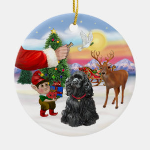 Santas Geschenk - Schwarzer Cocker Spaniel Keramikornament
