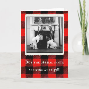 "Santa's GPS" Vintage Karierte Weihnachtskarte Dankeskarte