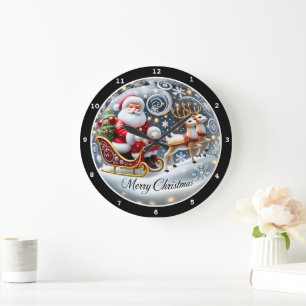 Santa's Grand Sleigh Ride" - Klassische Weihnachte Große Wanduhr
