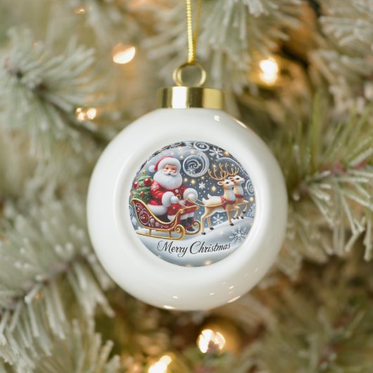 Santa's Grand Sleigh Ride" - Klassische Weihnachte Keramik Kugel-Ornament (Baum)