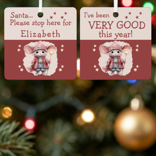 Santas Halt hier Name süße Maus rosa Ornament Aus Metall
