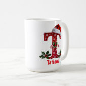 Santa's hat Monogram initial T merry Christmas Kaffeetasse (VorderseiteRechts)