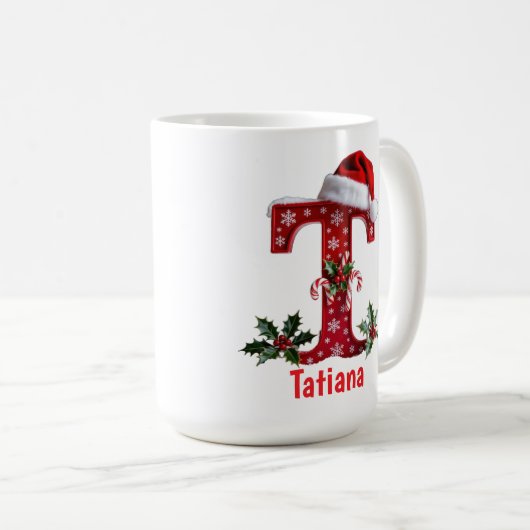Santa's hat Monogram initial T merry Christmas  Kaffeetasse (VorderseiteRechts)