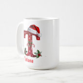 Santa's hat Monogram initial T merry Christmas Kaffeetasse (Vorderseite Links)