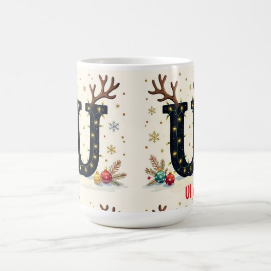 Santa's hat Monogrogram initial U merry Christmas Kaffeetasse (Mittel)