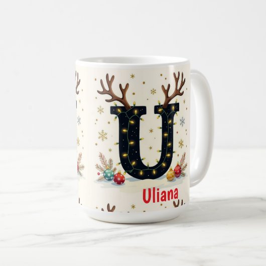 Santa's hat Monogrogram initial U merry Christmas Kaffeetasse (VorderseiteRechts)