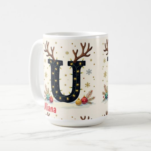 Santa's hat Monogrogram initial U merry Christmas Kaffeetasse (Vorderseite Links)