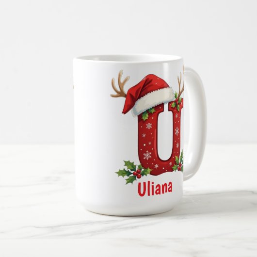 Santa's hat Monogrogram initial U merry Christmas Kaffeetasse (VorderseiteRechts)
