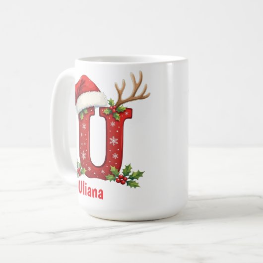Santa's hat Monogrogram initial U merry Christmas Kaffeetasse (Vorderseite Links)