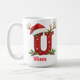 Santa's hat Monogrogram initial U merry Christmas Kaffeetasse