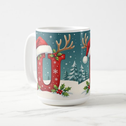 Santa's hat Monogrogram initial U merry Christmas Kaffeetasse (Vorderseite Links)