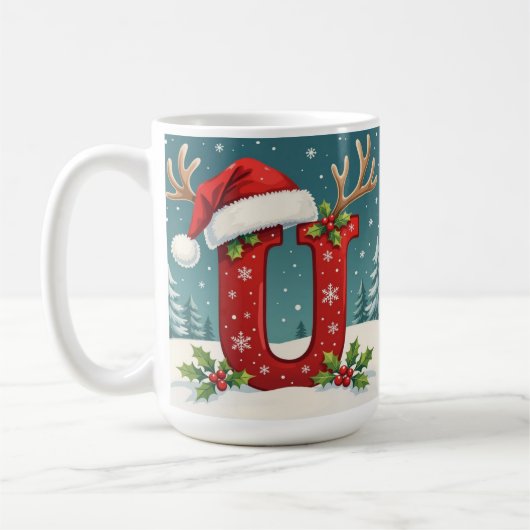 Santa's hat Monogrogram initial U merry Christmas Kaffeetasse (Links)