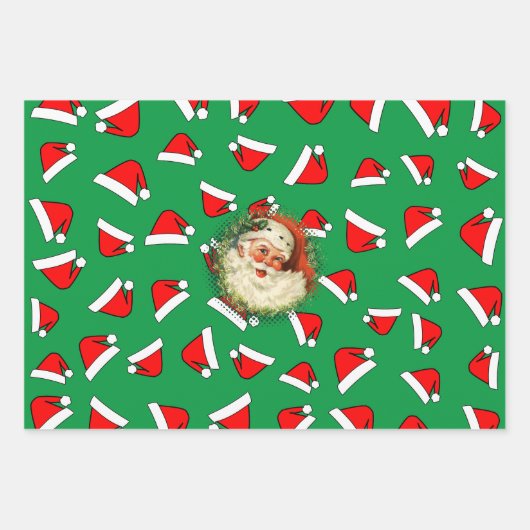 Santas Hat Muster Red und White Custom Picture Geschenkpapier Set (Vorderseite)