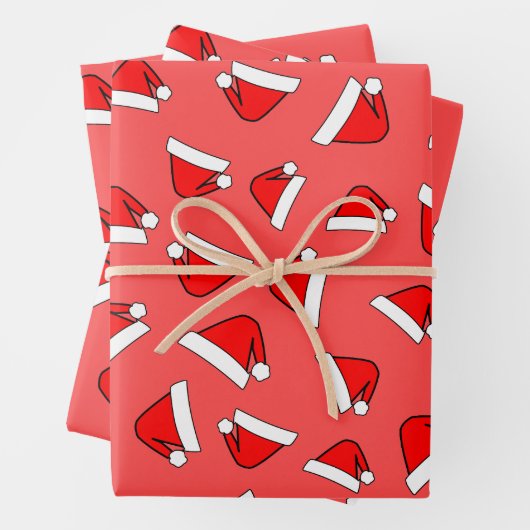 Santas Hat Muster rot und weiß Geschenkpapier Set (Beispiel)
