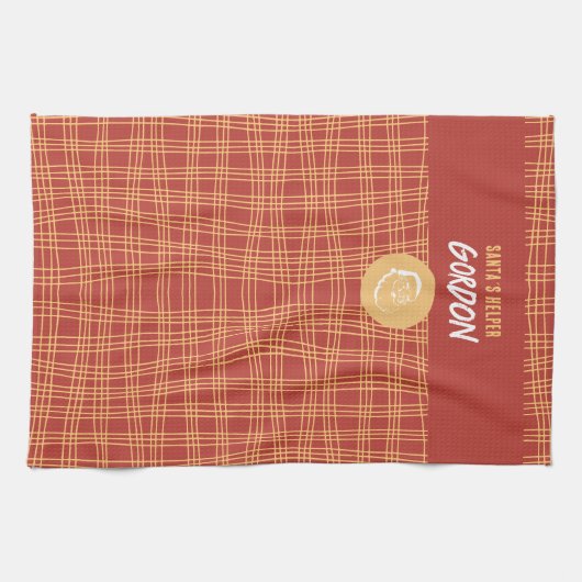 Santa's Helper Red & Apricot Weihnachtsküche Tow Geschirrtuch (Horizontal)