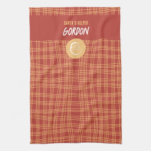 Santa's Helper Red & Apricot Weihnachtsküche Tow Geschirrtuch (Vertikal)