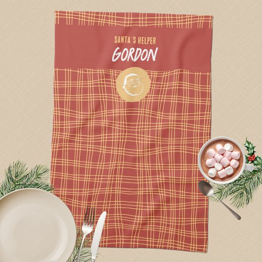Santa's Helper Red & Apricot Weihnachtsküche Tow Geschirrtuch