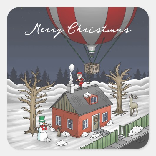 Santa's Hot Air Balloon Quadratischer Aufkleber (Vorderseite)