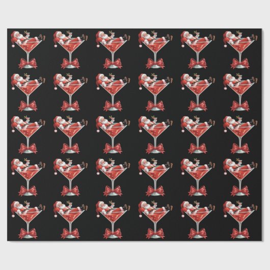 Santa's Hot Mess Christmas Martini Funny Santa Geschenkpapier (Flach)