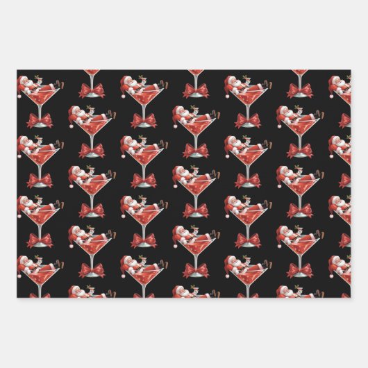 Santa's Hot Mess Christmas Martini Funny Santa Geschenkpapier Set (Vorderseite)