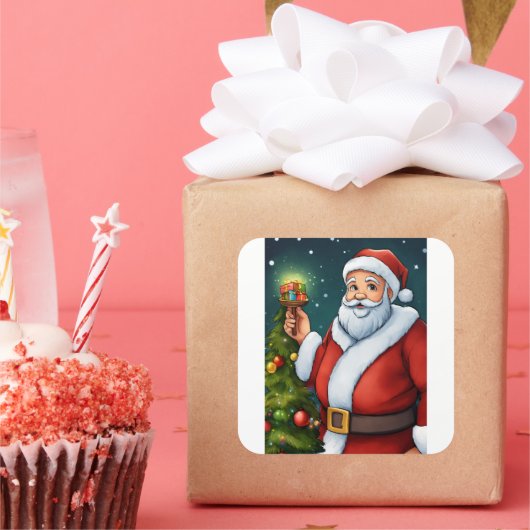 "Santa's Jingle Bell Labels" Quadratischer Aufkleber (Party)