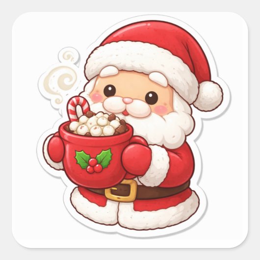 „Santas Kaffeepause“ – Süßer Weihnachtssticker Quadratischer Aufkleber (Vorderseite)